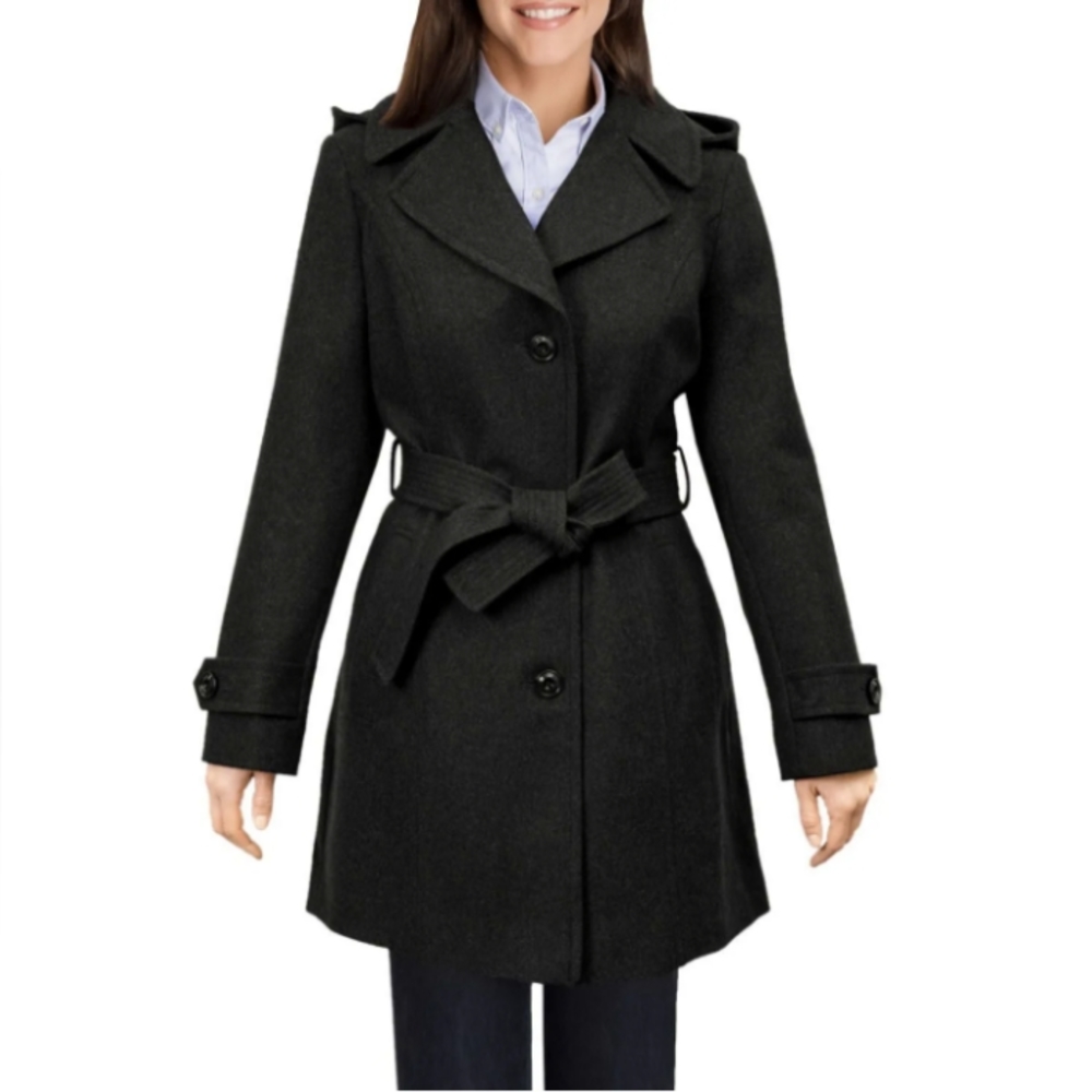 London fog ladies black wool walker dress coat